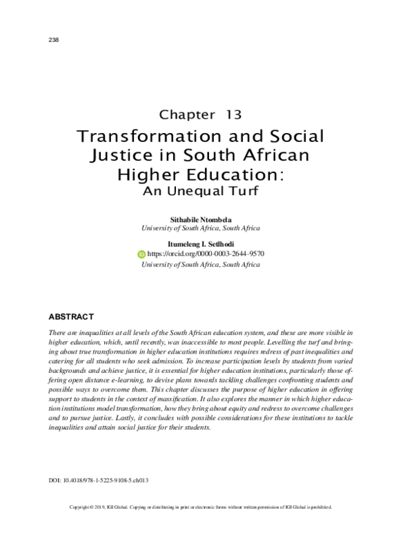 (PDF) Transformation and Social Justice in South African Higher Education