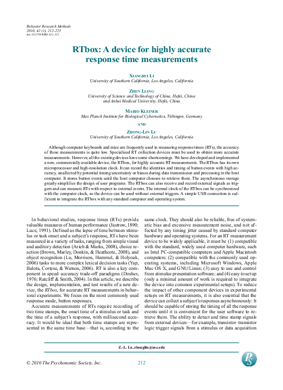 (PDF) RTbox: A device for highly accurate response time measurements