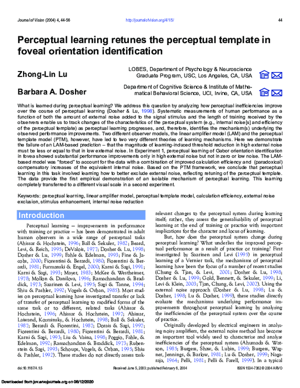 (PDF) Perceptual learning retunes the perceptual template in foveal ...