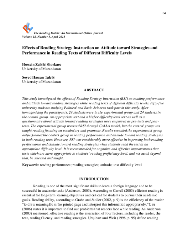 (PDF) Effects of Reading Strategy Instruction on Attitude toward ...