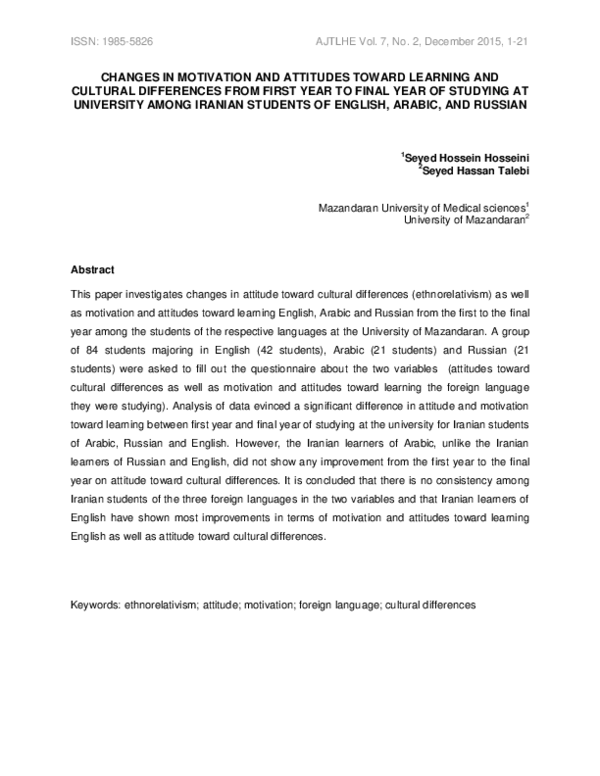 (PDF) Changes in Motivation and Attitudes toward Learning and Cultural ...