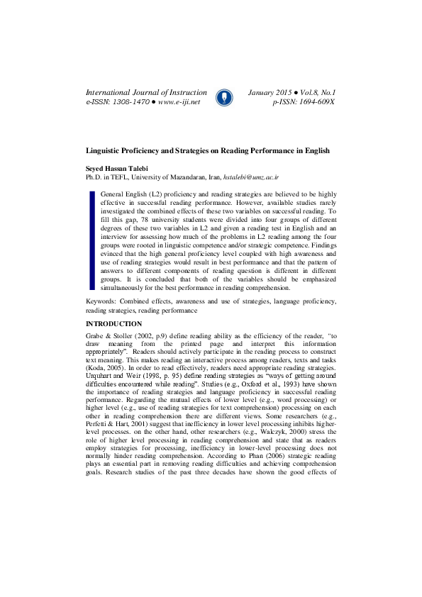 (PDF) Linguistic Proficiency and Strategies on Reading Performance in ...