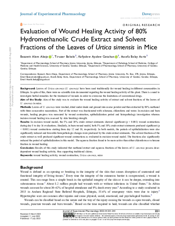 (PDF) Evaluation of Wound Healing Activity of 80% Hydromethanolic Crude ...