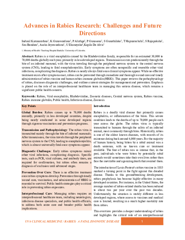 (PDF) Advances in Rabies Research Challenges and Future Directions