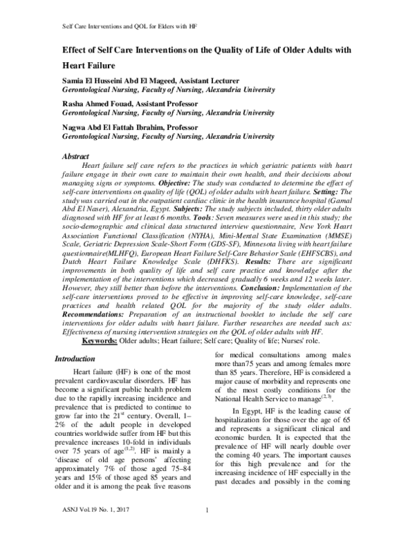 (PDF) Effect of Self Care Interventions on the Quality of Life of Older ...