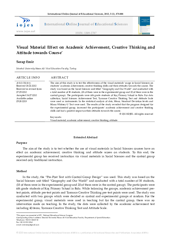 (PDF) Visual Material Effect on Academic Achievement, Creative Thinking ...