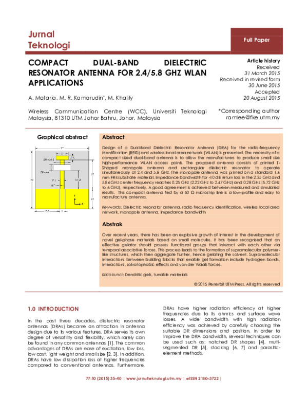 (PDF) A Compact Dual-Band Dielectric Resonator Antenna Using a ...