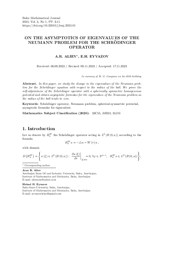 (PDF) On the asymptotics of eigenvalues of the Neumann problem for the ...