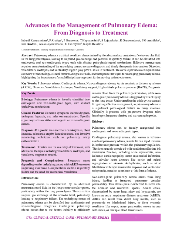 (PDF) Advances in the Management of Pulmonary Edema From Diagnosis to ...
