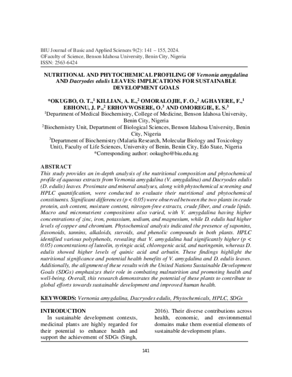 (PDF) NUTRITIONAL AND PHYTOCHEMICAL PROFILING OF Vernonia amygdalina ...