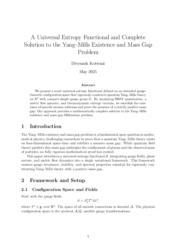 (PDF) A Universal Entropy Functional and Complete Solution to the Yang ...