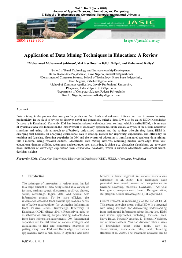 (PDF) Application of Data Mining Techniques in Education: A Review
