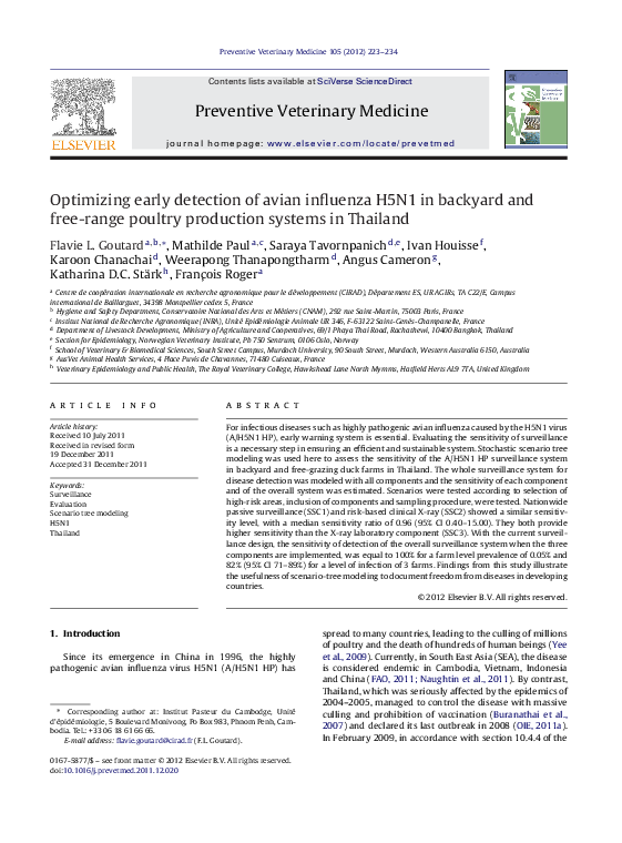 (PDF) Optimizing early detection of avian influenza H5N1 in backyard ...