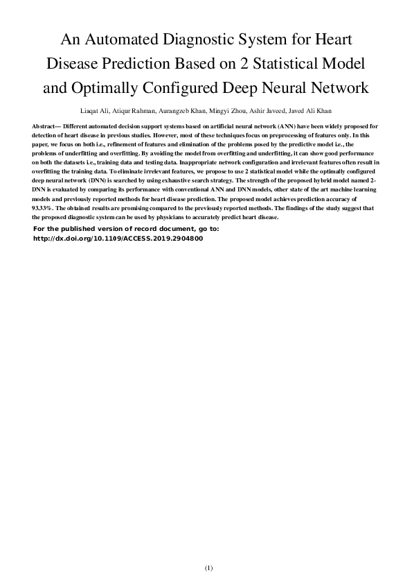 (PDF) An Automated Diagnostic System for Heart Disease Prediction Based ...