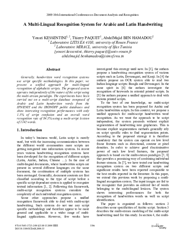 (PDF) A Multi-Lingual Recognition System for Arabic and Latin Handwriting