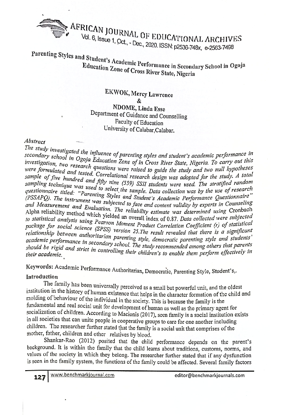(PDF) Parenting styles and students academic performance in Secondary ...