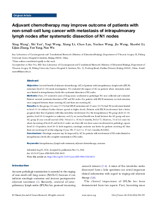 (PDF) Adjuvant chemotherapy may improve outcome of patients with non ...