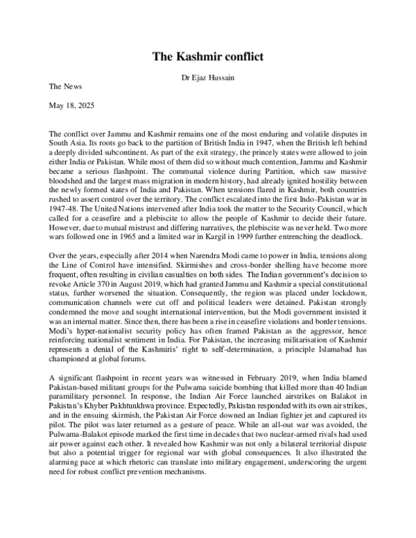 Pdf The Kashmir Conflict