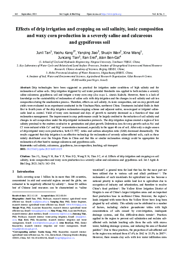 (PDF) Effects of drip irrigation and cropping on soil salinity, ionic ...