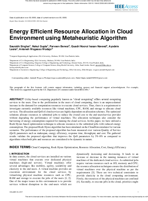 (PDF) Energy Efficient Resource Allocation in Cloud Environment using ...