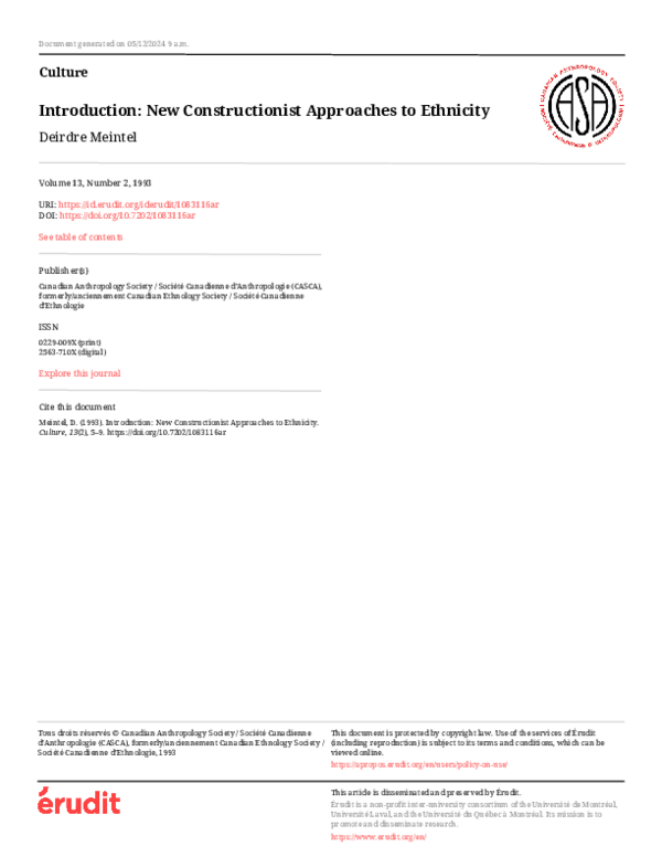(PDF) Introduction: New Constructionist Approaches to Ethnicity