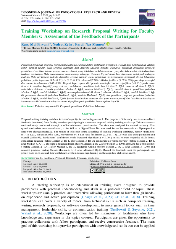 (PDF) Training Workshop on Research Proposal Writing for Faculty ...
