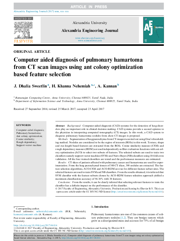 (PDF) Computer aided diagnosis of pulmonary hamartoma from CT scan ...