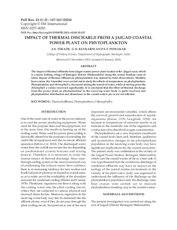 (PDF) Impact of Thermal Discharge from a Jaigad Coastal Power Plant on ...