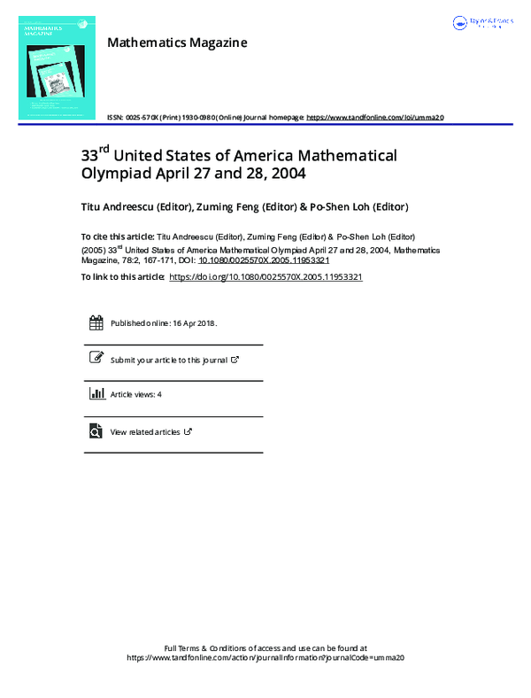 (PDF) 33rd United States of America Mathematical Olympiad April 27 and ...