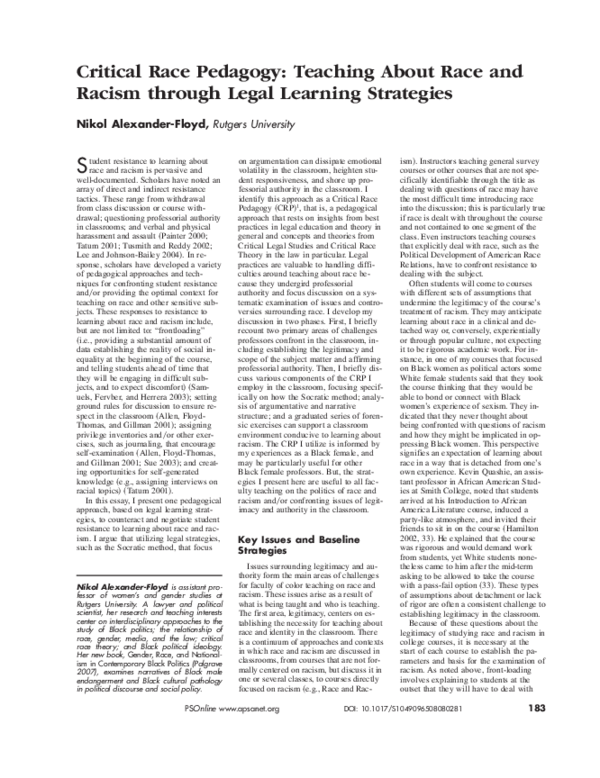 (PDF) Critical Race Pedagogy: Teaching About Race and Racism through ...
