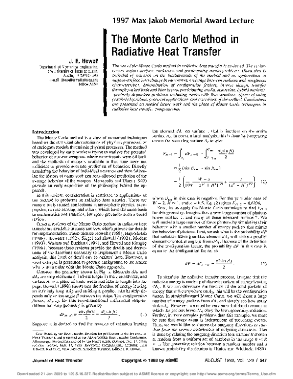 (PDF) The Monte Carlo Method in Radiative Heat Transfer