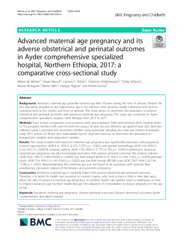 (PDF) Advanced maternal age pregnancy and its adverse obstetrical and ...