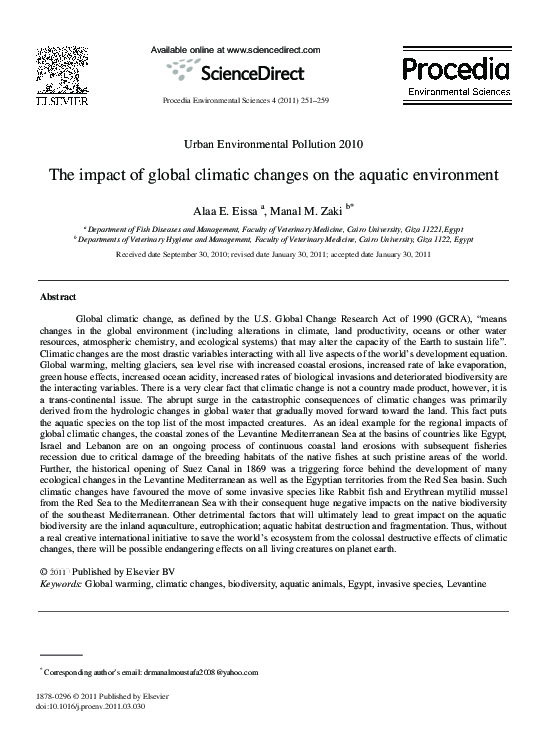 (PDF) The impact of global climatic changes on the aquatic environment
