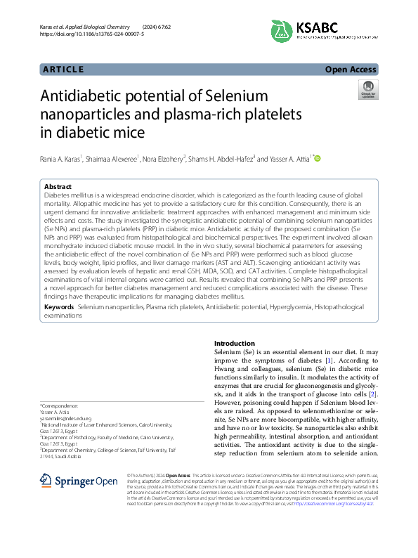 (PDF) Antidiabetic potential of Selenium nanoparticles and plasma-rich ...