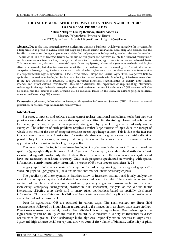 (PDF) The use of geographic information systems in agriculture to ...