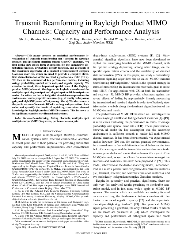 (PDF) Transmit Beamforming in Rayleigh Product MIMO Channels: Capacity ...