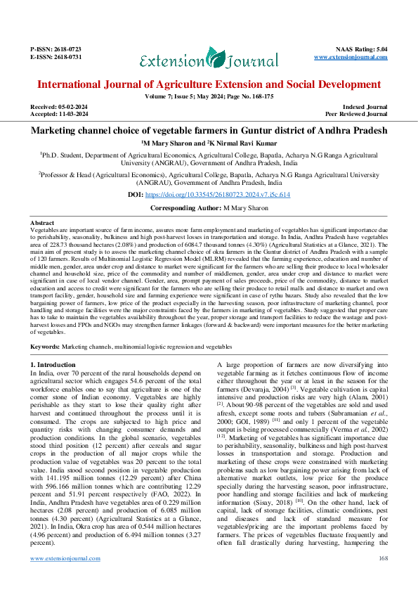 (PDF) Marketing channel choice of vegetable farmers in Guntur district ...