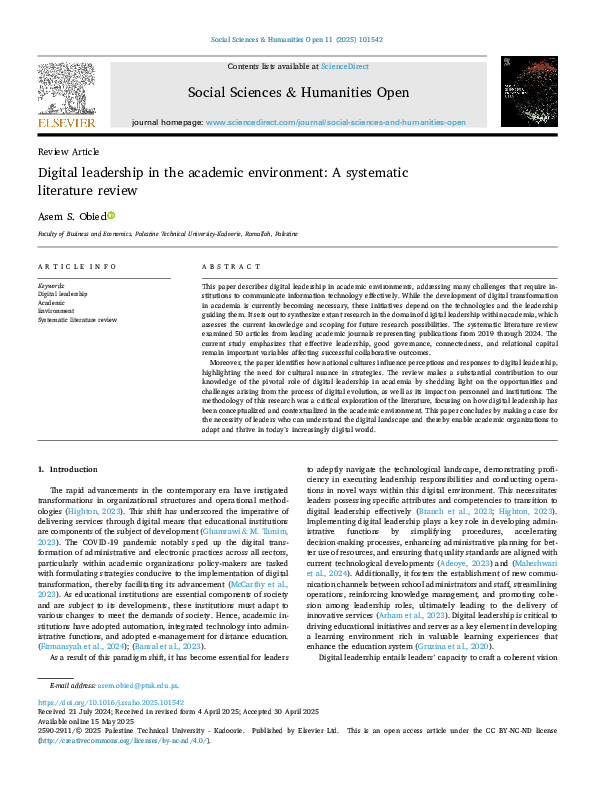 (PDF) Digital leadership in the academic environment: A systematic ...