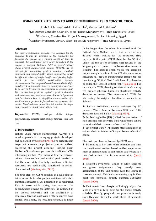 (PDF) USING MULTIPLE SHIFTS TO APPLY CCPM PRINCIPLES IN CONSTRUCTION