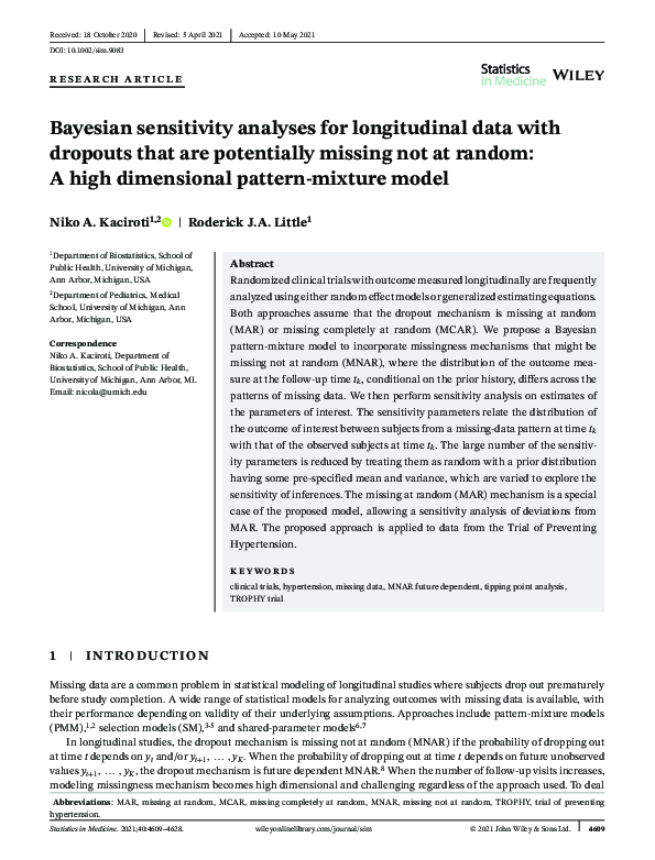 (PDF) Bayesian sensitivity analyses for longitudinal data with dropouts ...