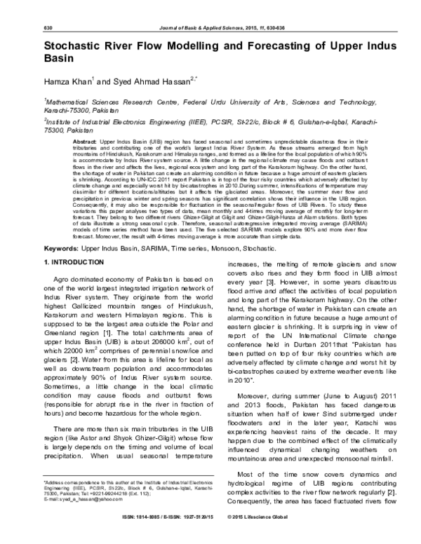(PDF) Stochastic River Flow Modelling and Forecasting of Upper Indus Basin