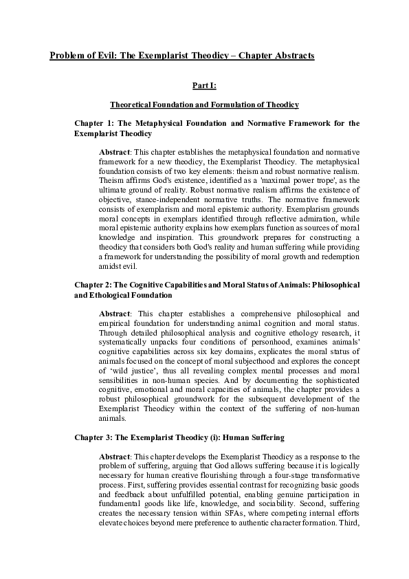 (PDF) Problem of Evil: The Exemplarist Theodicy - Chapter Abstracts