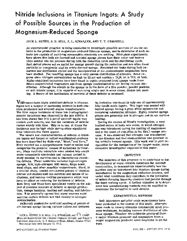 (PDF) Nitride inclusions in titanium ingots: A study of possible ...