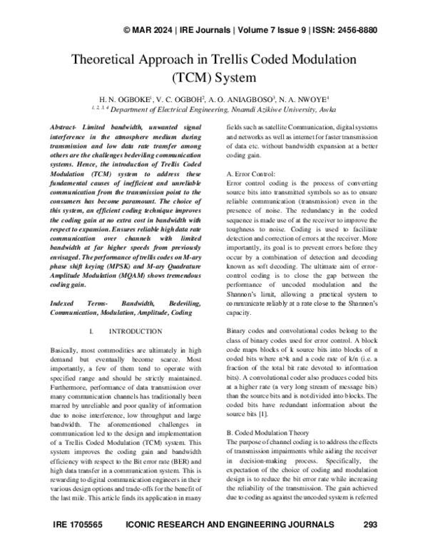 (PDF) Theoretical Approach in Trellis Coded Modulation (TCM) System