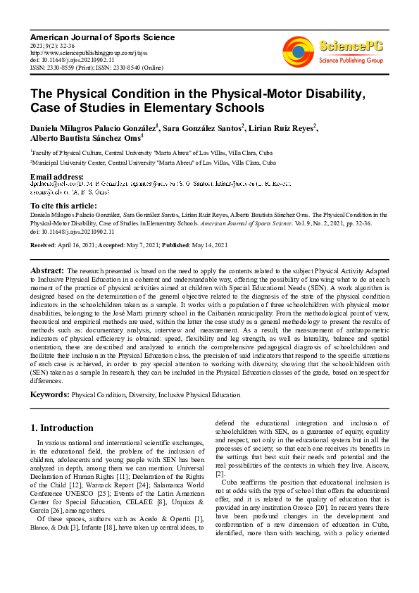 (PDF) The Physical Condition in the Physical-Motor Disability, Case of ...