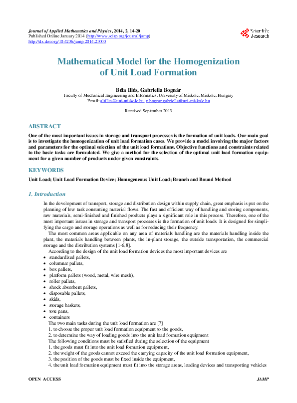 (PDF) Mathematical Model for the Homogenization of Unit Load Formation