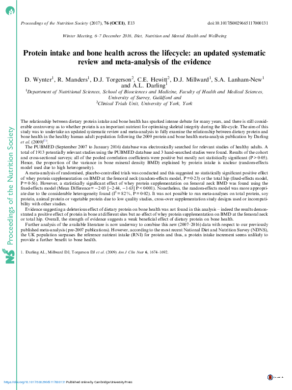(PDF) Protein intake and bone health across the lifecycle: an updated ...