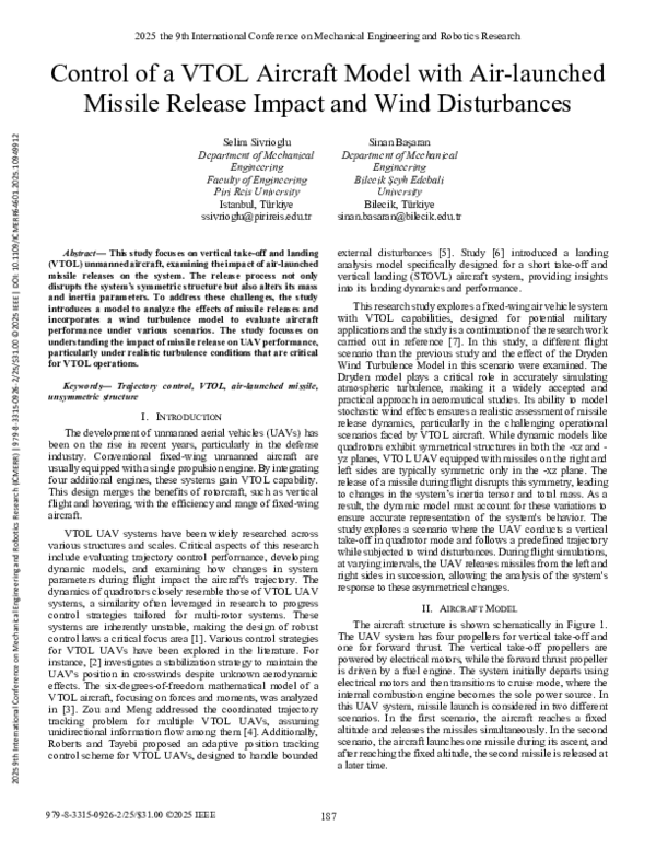 (PDF) Control of a VTOL Aircraft Model with Air-launched Missile ...