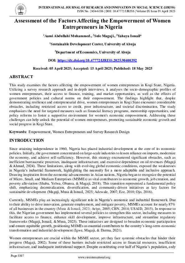 (PDF) Assessment of the Factors Affecting the Empowerment of Women ...