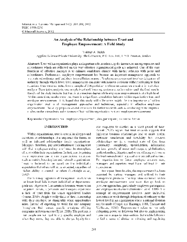 (PDF) An Analysis of the Relationship between Trust and Employee ...
